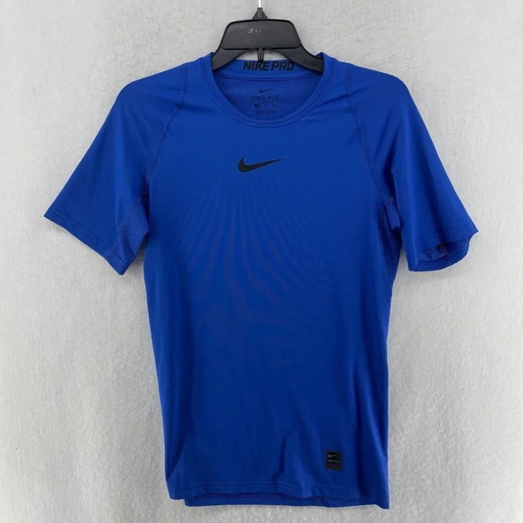 Nike Pro Shirt Men's S Royal Blue Drifit Round Neck Combat Athletic Short Sleeve - Picture 1 of 10